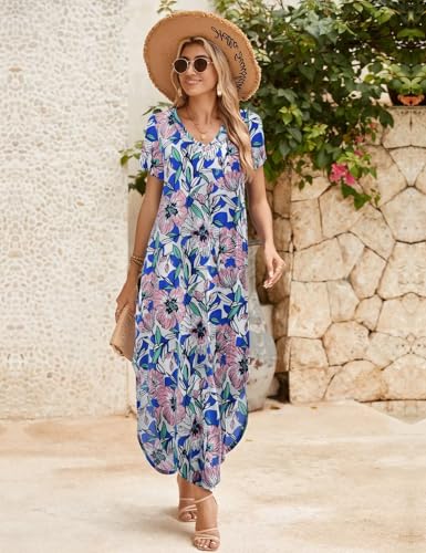 Image of JollieLovin Womens Plus Size Casual Summer Maxi Long Dress Short Sleeve T-Shirt Loose Sun Dress(L-5X)