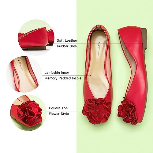 Image of C.Paravano Ballet Flats for Women | Women's Flats | Square Toe | Slip On Dress Shoes | Satin Flower Shoes