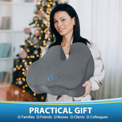 Image of BlissTrends Thick Seat Cushion for Office Chair & Car Seat, XL, LightGrey | Memory Foam with Removable Cover, Ergonomic Tailbone & Sciatica Support for Pressure Relief and Long Sitting, 3.9 inch Thick