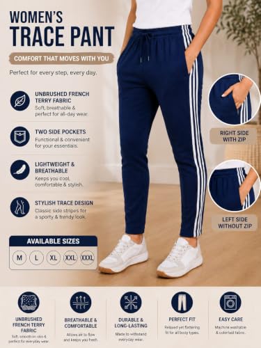Image of Track Pants for Women with 2 Pockets | 1 Zip Pocket & 1 Open Pocket | Regular Fit Sports Lower for Women's | Gym Running Jogging Workout Casual Wear Track Pant