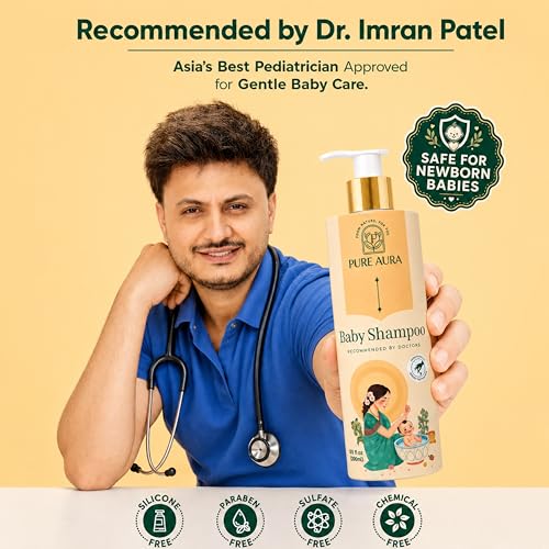 Image of Pure Aura Baby Shampoo 100ml - Doctor Recommended Ayurvedic Baby Shampoo with 10 Natural Herbs | Tear-Free, Paraben-Free & Chemical-Free Care for Newborns & Kids