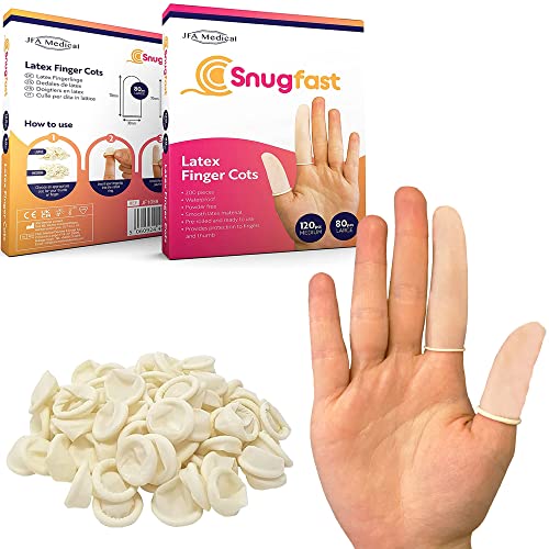 Snugfast Latex Finger Cots 2 Sizes Medium and Large - Pack of 200 - Keep dressings Dry and Clean