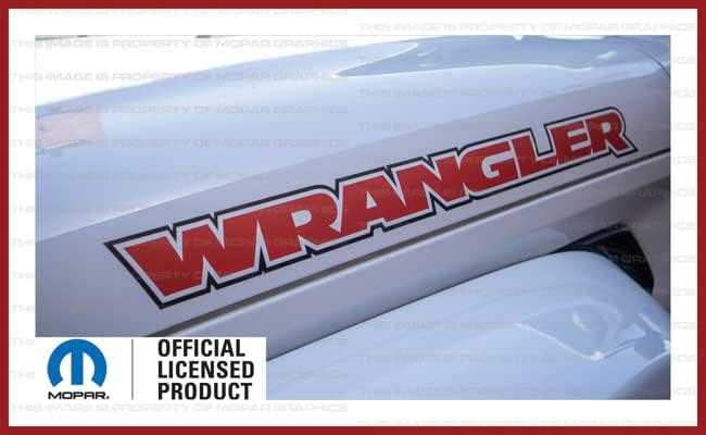 Decal Mods Wrangler - Calcomanías gráficas para capó para Jeep Wrangler JK y JL (2007-2022), rojo blanco con contorno negro (juego de 2)  FJ6D1