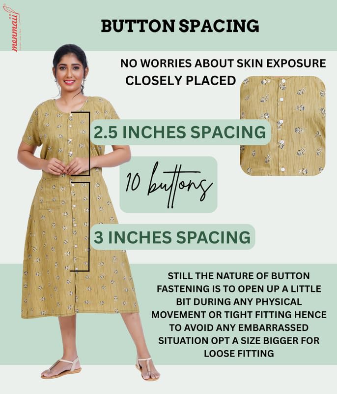 Image of MENMAII Women's [L-4XL] Full Open /Front Buttoned [a Kind of Adaptive Clothing] Multipurpose Nighty for Maternity /Pregnancy /Elderly /Patient /Feeding /Hospital Purpose Nighty Calf Length