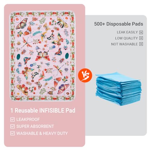 Image of Pink Washable Pee Pads for Dogs and Cats, 2 Pack 48 inchx36 inch Large Absorbent Reusable Puppy Pads for Potty Training, Waterproof Non-Slip Leakproof Whelping Pet Mat for Crate, Playpen, Kennel & Floors