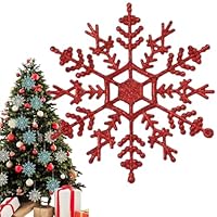 Enfeite Árvore de Natal Flocos De Neve C/Glitter Kit 10 Pendentes Decoração Enfeite Natalino (Vermelho)