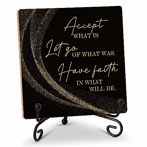 Image of Inspirational Quotes Wood Plaque with Stand - Idea Gifts for Women Men - Black Gold Wooden Decor for Home Office Living Room Shelf Table Decoration (10)
