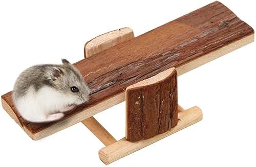 Litewoo Plataforma de balancín de madera natural para animales pequeños, hámster, jerbo, ardilla, ratón, ejercicio, juguete, dientes, masticar,