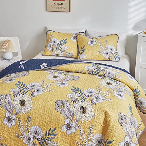 Uozzi Bedding 7 Piece Quilt Set Bed In A Bag Yellow Flower King Size All Season Bedspread Coverlet With (1 Reversible Quilt 101X88, 2 Pillow Shams, 1 Flat Sheet, 1 Fitted Sheet, 2 Pillowcases) #TOP2