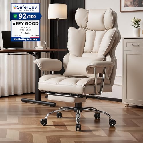 Efomao bürostuhl ergonomisch, PU Leder Chefsessel, bürostuhl 200 kg mit Fußstütze und...