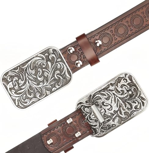 Image of Mealah Womens-Western-Belt Rhinestone-Cowboy-Cowgirl Belt - Embossed PU-Leather Belt with Diamond Flower-Buckle(for 31-38'')