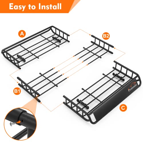 Roof Rack Basket 51" X 36" X 5" Universal 250Lb Heavy Duty Rooftop Cargo Carrier, 15 Cubic Feet Waterproof Rooftop Cargo Carrier Bag 46" 34" 17", Bungee Net, Ratchet Straps, Storage Bag, Luggage Lock #TOP1
