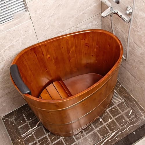 TT-YEC Tragbare Badewanne Aus Massivholz Für Zuhause, Kleine Freistehende Badewanne, rutschfeste Badewanne Mit Pop-Up-Ablassventil, Mit Isolierter Holzabdeckung, Kompakte Badewanne,H – Bild 3