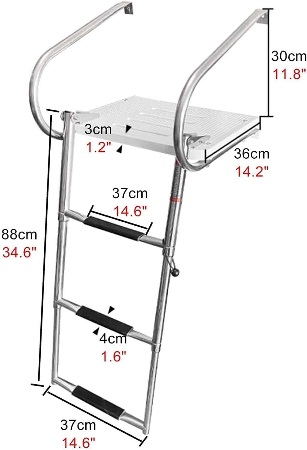 Échelle de bateau 3 marches en acier inoxydable échelle marine télescopique avec marche antidérapante, échelle de quai de bain échelle pliante pour bateaux, camping-car, yacht, piscine, pont