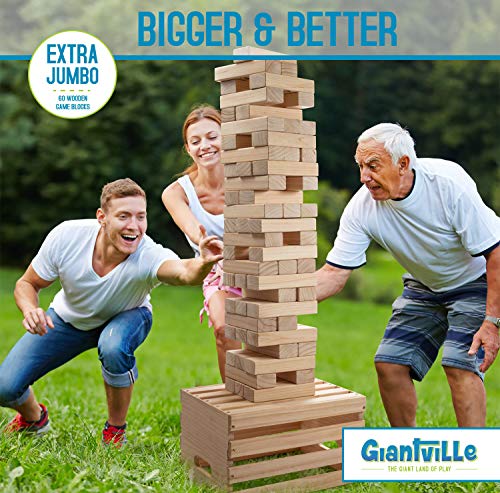 Giant Tumbling Timber Toy - 60 Extra Jumbo Wooden Blocks Floor Game for Kids and Adults, w/ Storage Crate/Game Table-No Assembly Required - Premium Pine Wood, Life Size- Grows to Over 6-feet - Thumbnail 7