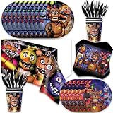 141Pack Five Nights birthday Party Supplies include 7''plates,9'' plates,Tablecloth,Forks,Kinfes,Spons,napkins，cups for the Five Nights party decoration