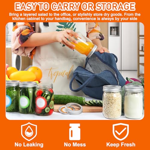 Glass Mason Jars 16 oz with Airtight Lids and Bands - 15 Pack Regular Mouth Pint Canning Jars for Pickling, Meal Prep, Overnight Oats, Dry Food & DIY Crafts - Includes 24 Stickers & Brush