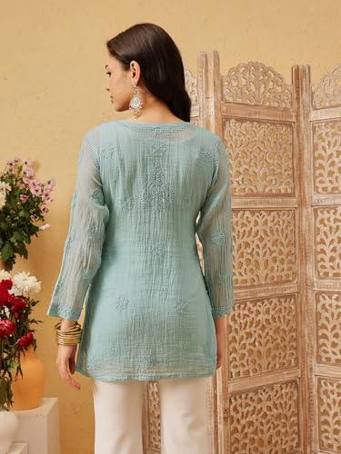 Image of Ada Hand Embroidered Lucknowi Chikankari Kota Top for Women A911184
