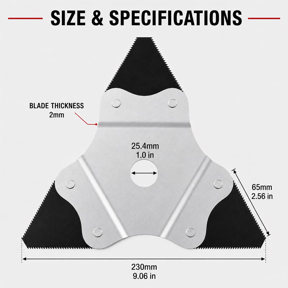 Lame Débroussailleuse pour Echo PAS-2620ES Triangulaire Dentée 230mm Coupe Herbe Trou Central 25,4mm,Black