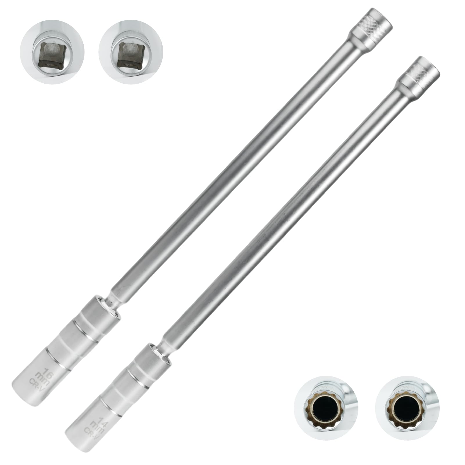 RowGlow llave de bujías 14 mm 3/8" 12 caras larga 293 mm, llave bujias larga 14 mm 12 caras 3/8" para automóviles, acero al cromo-vanadio (14cm) — view 7