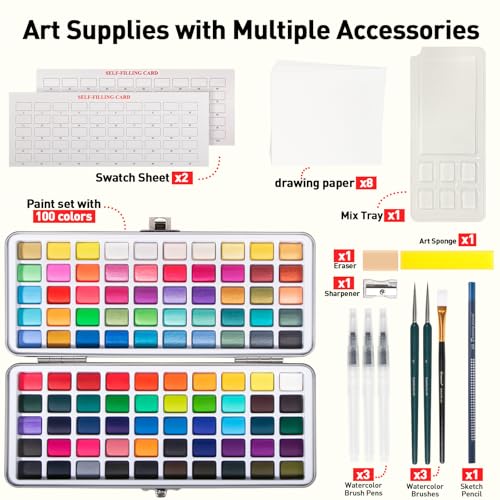 6ZQV6B8V: 53% Off 100-Color Watercolor Paint Set for Artists - Image 3