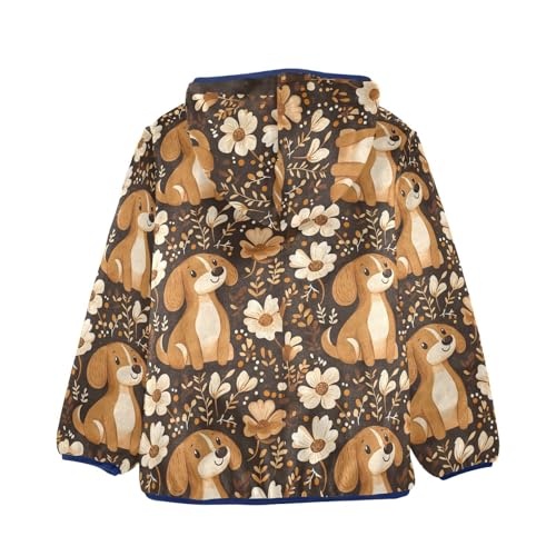 Cute Dog and Flower Girls Fleece Jacket Girls Fall Jacket Girls Zip Up Hoodie Girls Sherpa Jacket 2-10T2