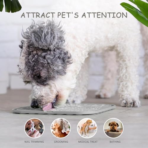 Image of ChefAide 2 Pack Lick Mat for Dogs,Cats,Upgraded 8.5x8.5 inches Licking Mats with Suction Cups,Slow Feeder Licking Pad for Anxiety Relief and Boredom Reducer,Suitable for Dog Training (Khaki+Dark Gray)