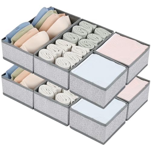 Image of DIMJ Drawer Organizer Clothes Set of 8, Foldable Closet Drawer Bins, Underwear Drawer Organizer, Fabric Drawer Dividers for Baby Clothes, Socks, Belt, Tie (Blended)