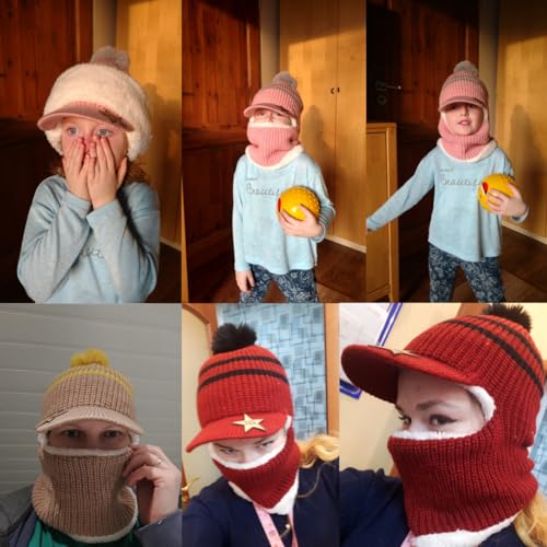 ECYC Winter Children Balaclava, Knitted Warm Balaclava Toddler Warm Hat Knit Hooded Scarf for Boys Girls4