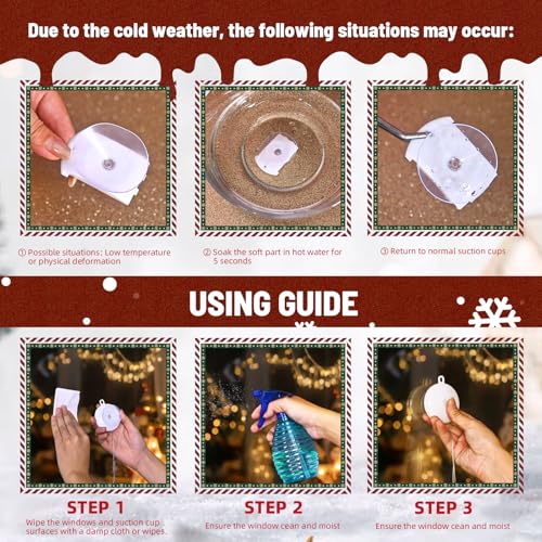 Lumière de Noël flocon et étoile LYUBASA lot de 4 suspensions autonomes avec ventouse