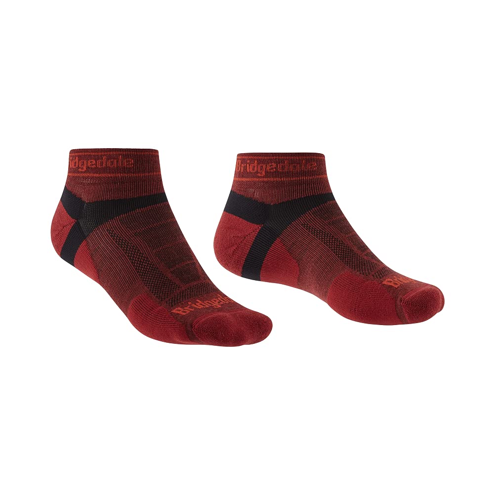 Bridgedale Mens Trail Run Ultralight T2 Merino Performance Ankle, Red, Medium