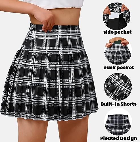 SANGTREE Saia feminina plissada de tênis com bolsos para meninas cintura alta atlético golfe skorts,