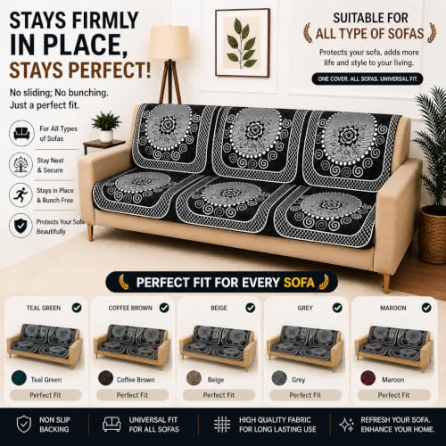 Image of Homerz Premium Chenille Fabric Sofa Cover | Soft, Durable & Dustproof | Decorative Couch Cover (Solitaire Grey, 6 (3+2+1) Seater, Seat Cover with Backrest)
