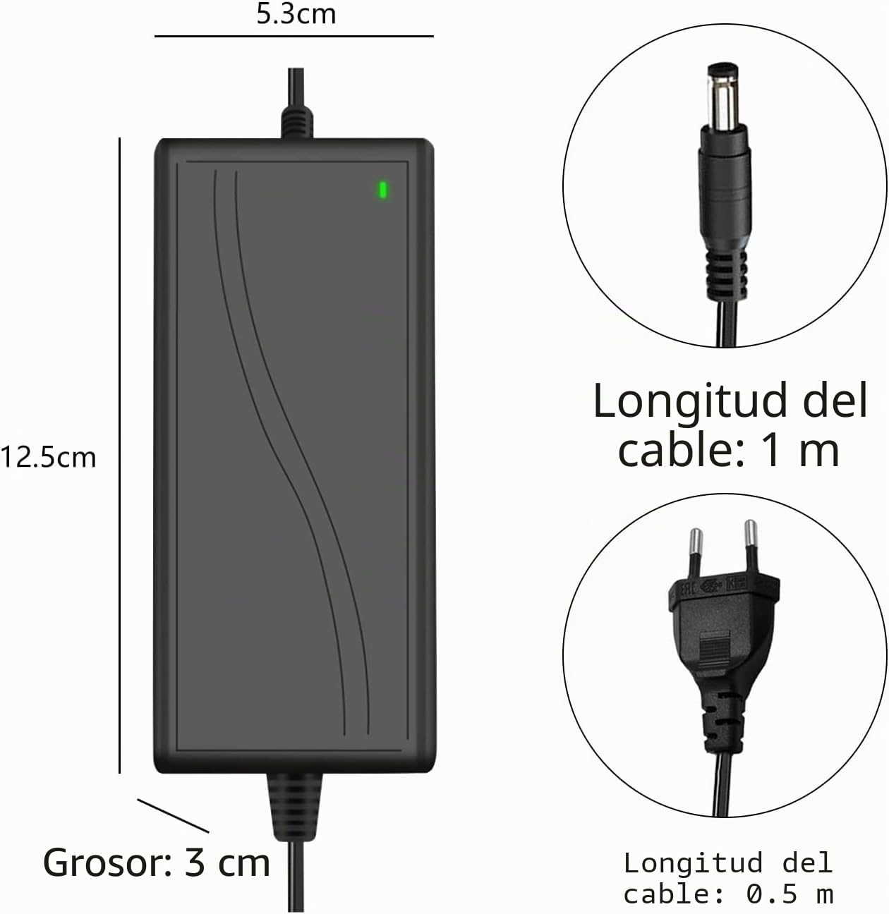 GERUI Adaptador de alimentación de 12 V, 5 A, CA 100 – 240 V, 50 ~ 60 Hz, fuente de alimentación CC 12 V, 5 A, 60 W, se utiliza para tiras de pantalla LED, amplificador, etc