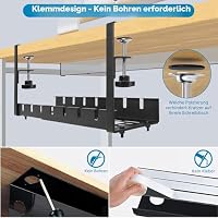 GUOOUG Kabelkanal Schreibtisch Schwarz Ohne Bohren, Einziehbar 28,5-55CM Kabelmanagement Schreibtisch, Verstellbarer Metall Kabelhalter Kabelwanne Kabel Organizer Tisch, Kabelkorb Klemmbar für Büro – Ansicht 2