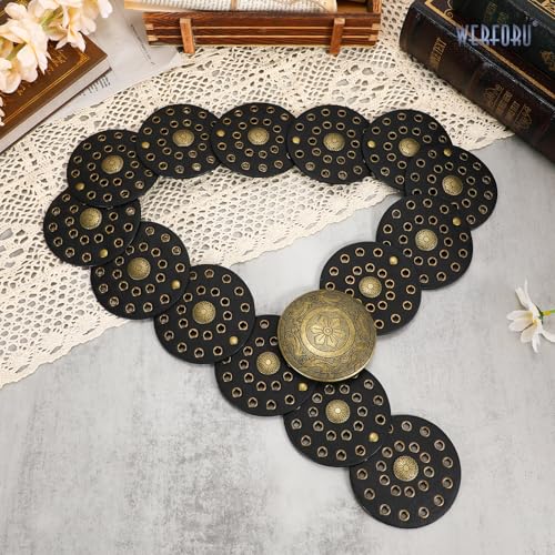 WERFORU Women Wide Western Disc Belt Cowgirl Boho Leather Belt for Jeans Dress3