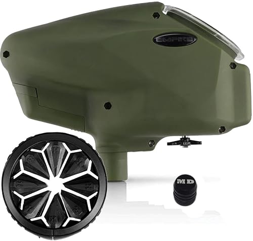 Maddog Empire Halo Too Automatic Electronic Paintball Loader with HK Army Epic Speed Feed and HPA Paintball Tank Fill Nipple Protector Accessory Package - Matte Olive w/Blackout SF