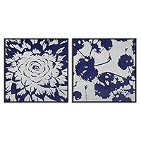 2 Piece Framed Canvas Wall Art Blue Flower Pattern Canvas Prints Home Artwork Decoration for Living Room,Bedroom - 16