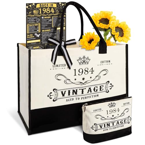 Image of 42nd Birthday Gift for Women-Vintage 1984 Canvas Tote Bag,Makeup Bag,Poster