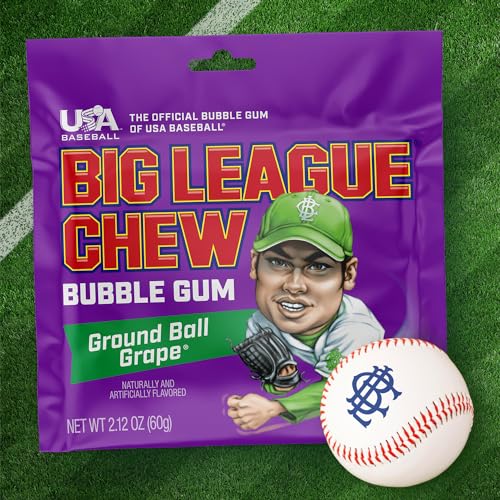 Image of Big League Chew Ground Ball Grape Bubble Gum - Juicy Grape Flavor Explosion | Ideal for Baseball Games, Teams, Concessions, Parties, and More | Pack of 48 Bags (2.12oz Each)