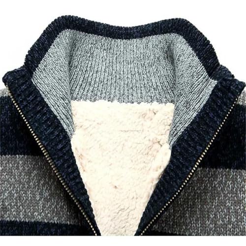 Men's Fleece Thicken Sweater Knitted Stripe Wool Cardigan Sweaterscoat Knit Cardigan4