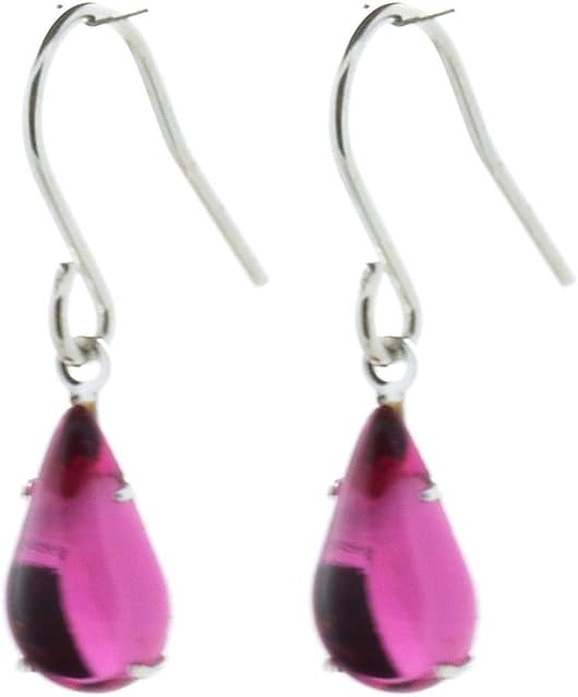 pewterhooter® 6mm petite drop earrings for Women  925 Sterling Silver made with sparkling Rose teardrop crystal - Gift Box