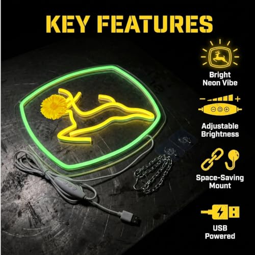Image of Farm Neon Sign Neon Sign, Dimmable LED Tractor Neon Wall Light, USB Powered Farm Neon Light for Man Cave Garage Motorcycle Room Industrial Home Shop Decoration
