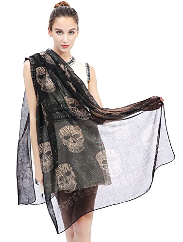 Lina & Lily Multi Color Sugar Skull Print Women's Large Scarf Lightweight4