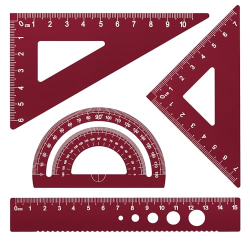 Honagu Triangular Ruler Set, 4 Pieces Aluminum Alloy Ruler, Metal