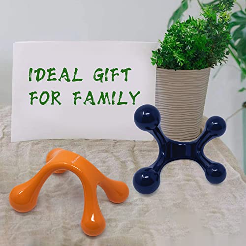 Rilextec Handheld Manual Massage Tool, 2 Piece Set Of Thumber Saver Manual Back Massager Tool For Back And Neck, Knot Pressure Point Massage Tool For Pain Relief, Orange & Navy #TOP6