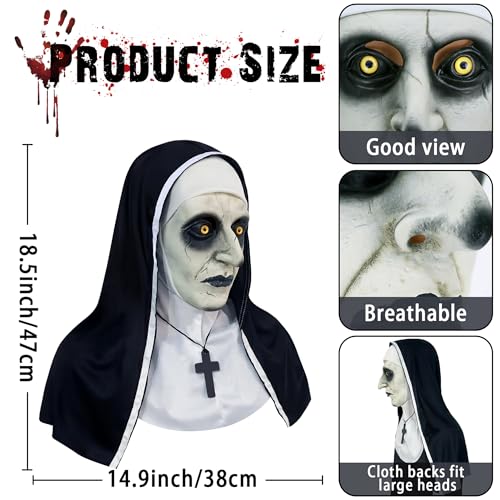 Orgoue Scary Nun Mask, Nun Costume Creepy Latex Mask for Women Adults for Cosplay Costume Props Halloween - Image 2