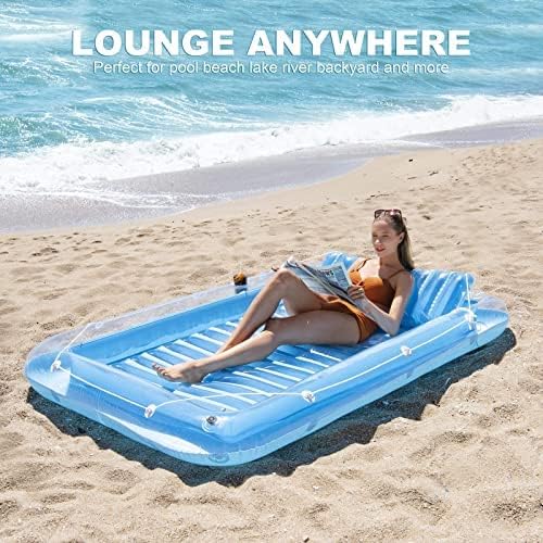 Inflatable Pool Floats - Pool Lounger Raft Floats for Adults, Blow Up Tanning Pool with Removable Pillow, 4 in 1 Recliner Sunbathing Pool Floatie Toys Blue X-Large