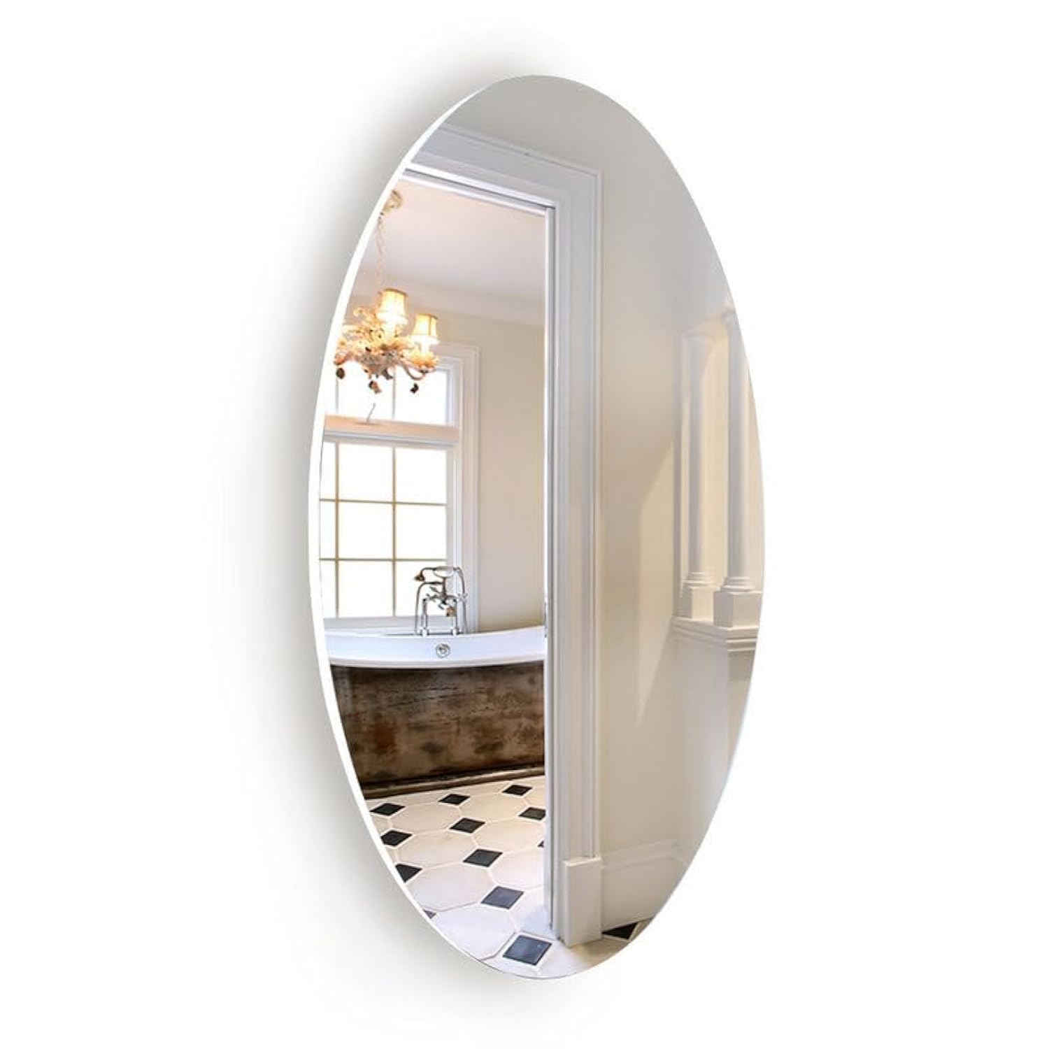 Wall Mounted Dressing Mirror, Frameless Oval Vanity Mirror, Makeup Mirror for Bathroom, Bedroom, Living Room, Horizontal or Vertical