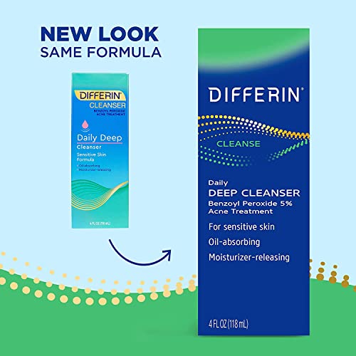 Image of Differin Acne Face Wash with 5% Benzoyl Peroxide, Daily Deep Cleanser by the makers of Differin Gel, Gentle Skin Care for Acne Prone Sensitive Skin, 4 oz (Packaging May Vary) (Pack of 2)